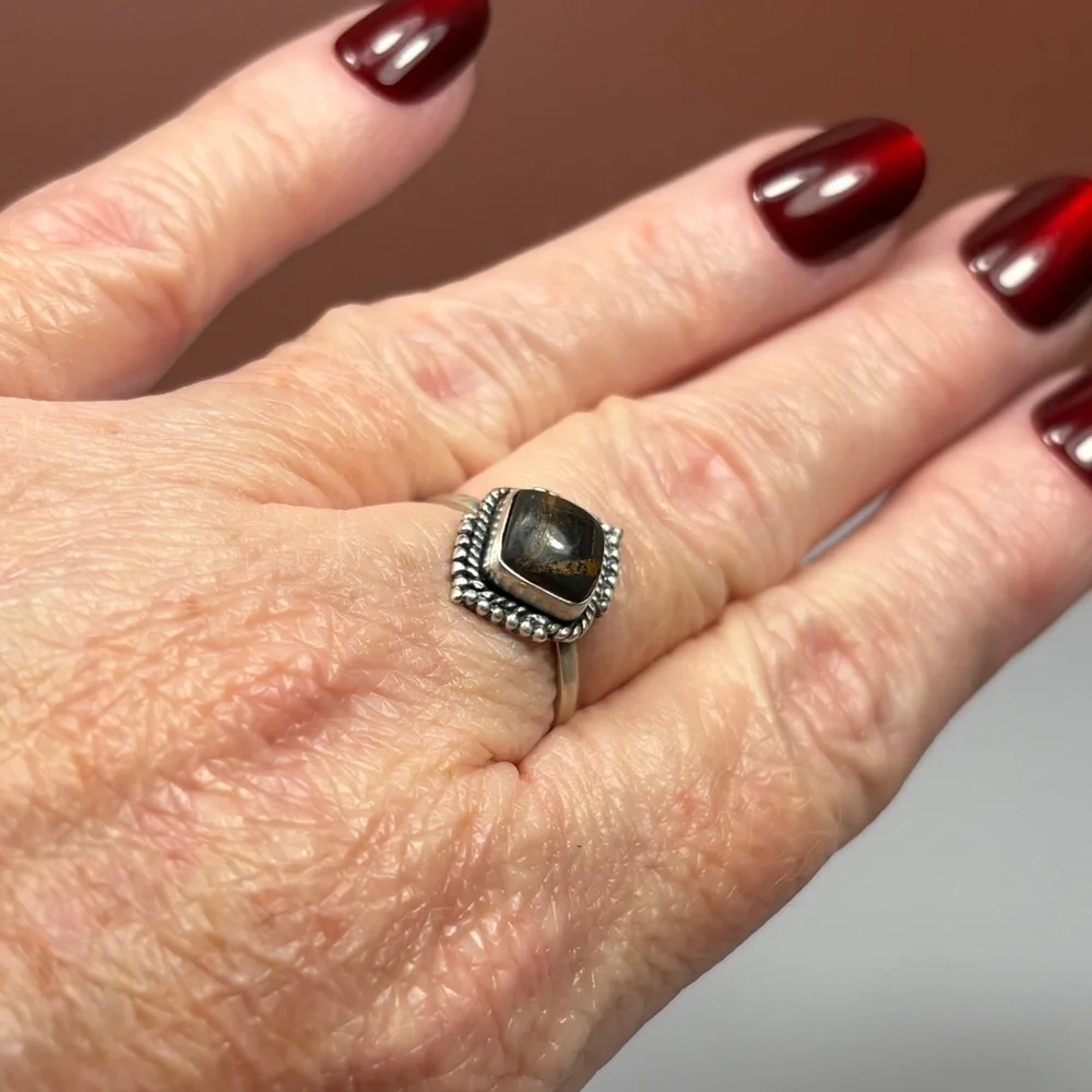 925 Sterling Silver Black Jack Turquoise Ring